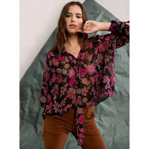 SANCTUARY Top Size M NEW Dazzling Volume Dress Paisley Flowers Pink Black